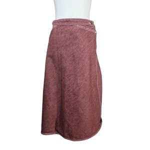 Uniqlo Red dyed denim flare midi skirt